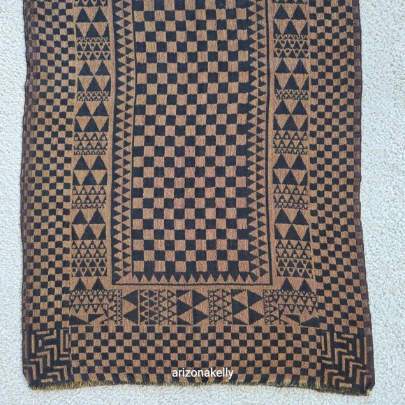 Wool Scarf Geometric Design Woven Brown & Black - Picture 1 of 7